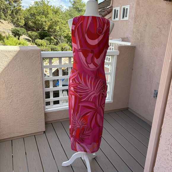 Farm Rio Women Large Endless Floral Tulle Midi Dress Pink Toucan Tropical Hawaii - Picture 4 of 16